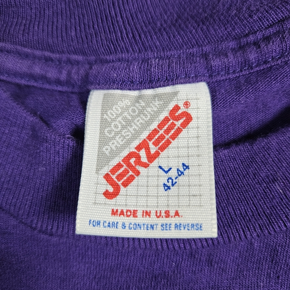 Vintage 80s 90s Jerzees Purple Cotton Funny Quilting Quote T-shirt Size Large - Picture 4 of 4
